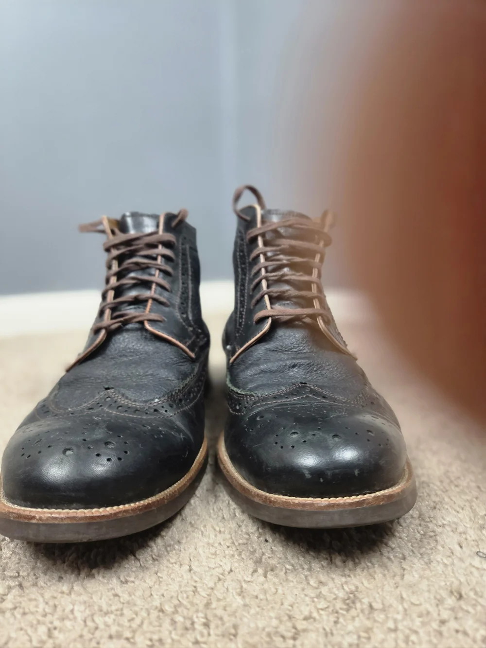 Classic Men's Leather Wingtip Boot in Dark Brown